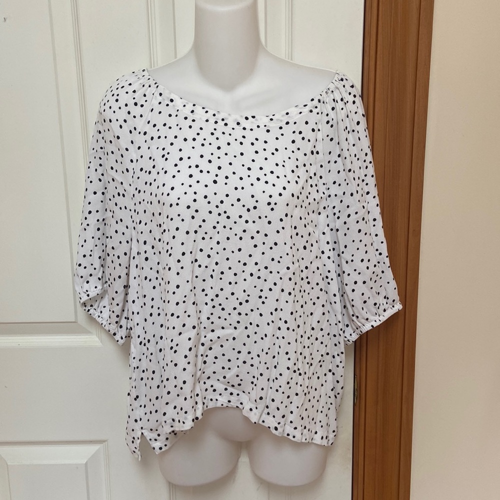 LOFT Black and White Polka Dot Blouse 3/4 sleeve Size XL